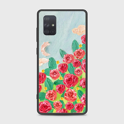 Samsung Galaxy A71 Cover - Floral Series - Design 10 - Red & Green - HQ Ultra Shine Premium Infinity Glass Soft Silicon Borders Case