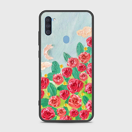 Samsung Galaxy M11 Cover - Floral Series - Design 10 - Red & Green - HQ Ultra Shine Premium Infinity Glass Soft Silicon Borders Case