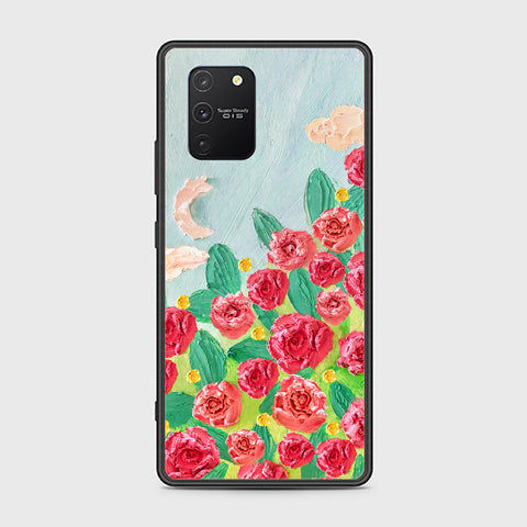 Samsung Galaxy A91 Cover - Floral Series - Design 10 - Red & Green - HQ Ultra Shine Premium Infinity Glass Soft Silicon Borders Case