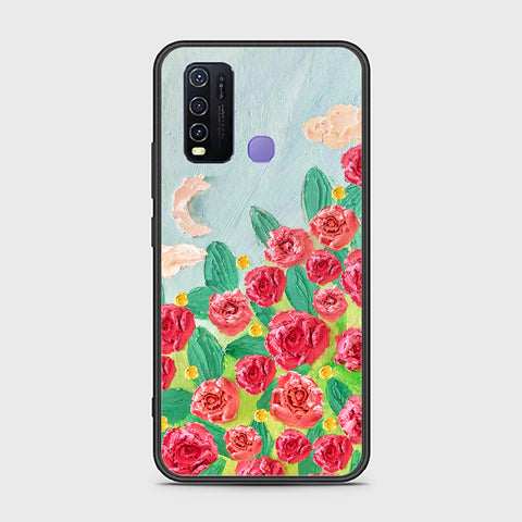 Vivo Y30 Cover - Floral Series - Design 10 - Red & Green - HQ Ultra Shine Premium Infinity Glass Soft Silicon Borders Case