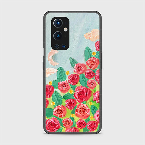 OnePlus 9 Pro Cover - Floral Series - Design 10 - Red & Green - HQ Ultra Shine Premium Infinity Glass Soft Silicon Borders Case