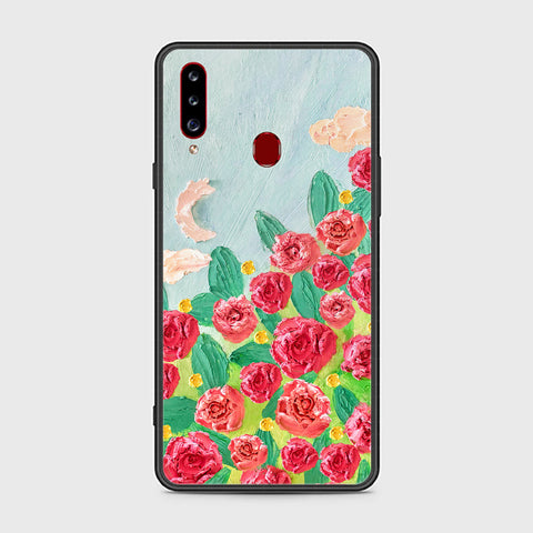 Samsung Galaxy A20s Cover - Floral Series - Design 10 - Red & Green - HQ Ultra Shine Premium Infinity Glass Soft Silicon Borders Case