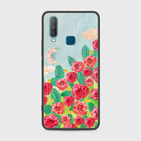 Vivo Y12 Cover - Floral Series - Design 10 - Red & Green - HQ Ultra Shine Premium Infinity Glass Soft Silicon Borders Case