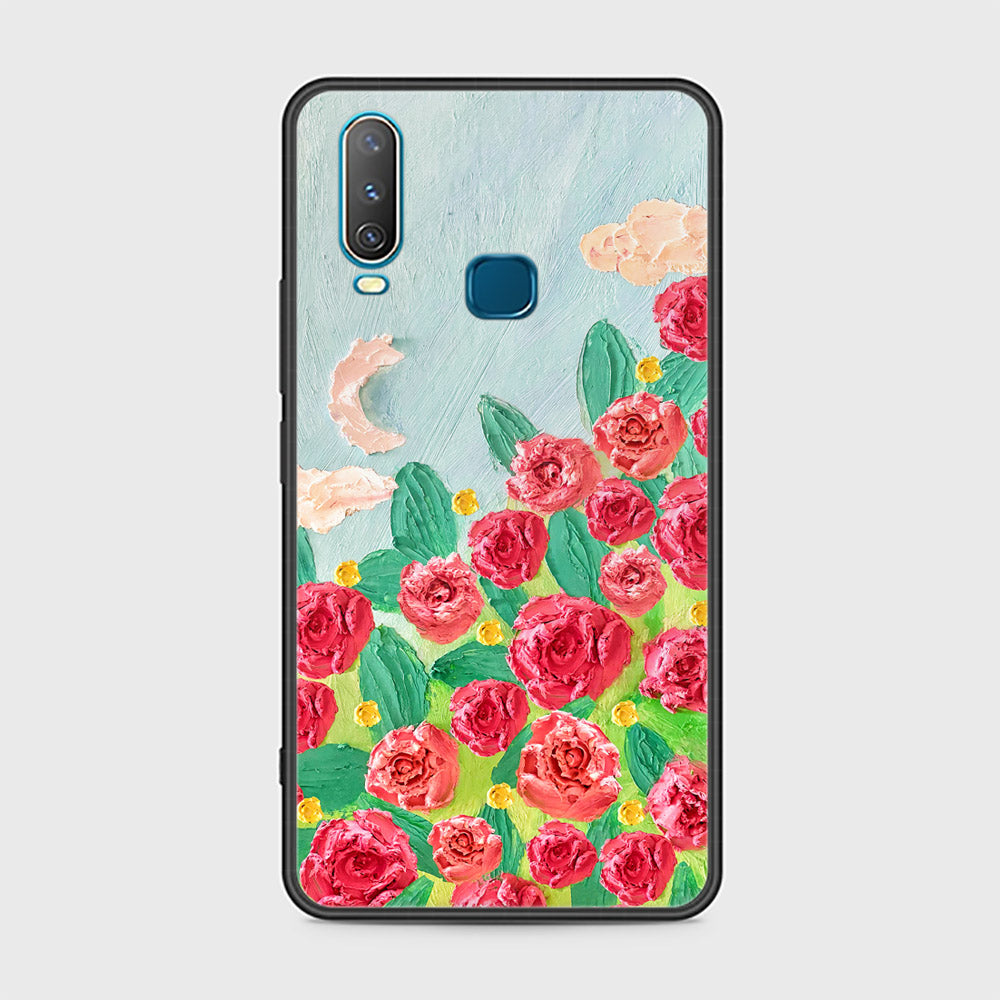 Vivo Y15 Cover - Floral Series - Design 10 - Red & Green - HQ Ultra Shine Premium Infinity Glass Soft Silicon Borders Case