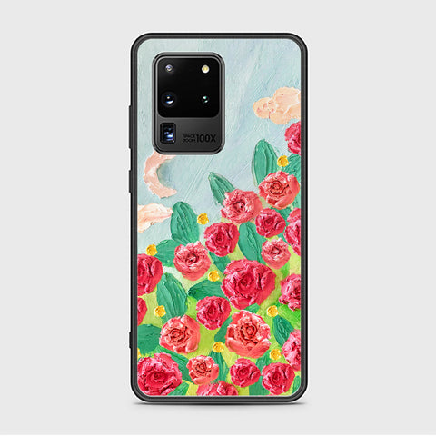 Samsung Galaxy S20 Ultra Cover - Floral Series - Design 10 - Red & Green - HQ Ultra Shine Premium Infinity Glass Soft Silicon Borders Case