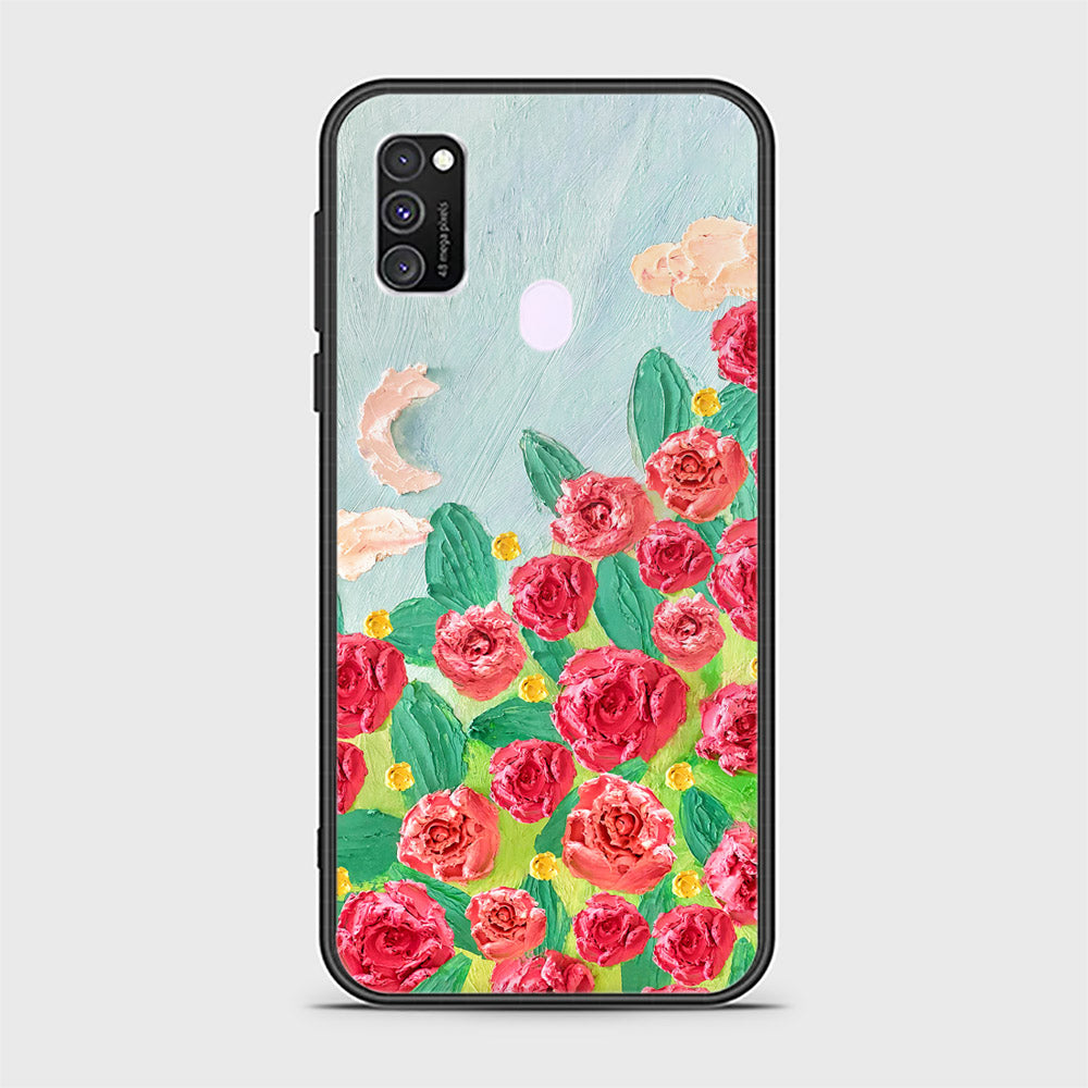 Samsung Galaxy M30s Cover - Floral Series - Design 10 - Red & Green - HQ Ultra Shine Premium Infinity Glass Soft Silicon Borders Case