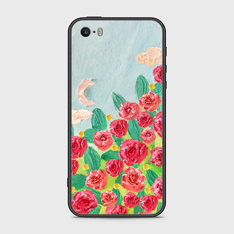 iPhone 5 Cover - Floral Series - Design 10 - Red & Green - HQ Ultra Shine Premium Infinity Glass Soft Silicon Borders Case