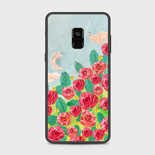 Samsung Galaxy A8 2018 Cover - Floral Series - Design 10 - Red & Green - HQ Ultra Shine Premium Infinity Glass Soft Silicon Borders Case