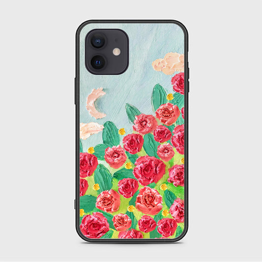 iPhone 12 Mini Cover - Floral Series - Design 10 - Red & Green - HQ Ultra Shine Premium Infinity Glass Soft Silicon Borders Case