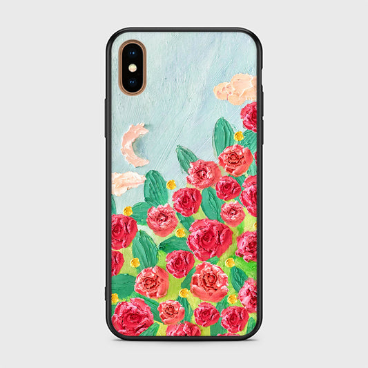 iPhone XS Max Cover - Floral Series - Design 10 - Red & Green - HQ Ultra Shine Premium Infinity Glass Soft Silicon Borders Case