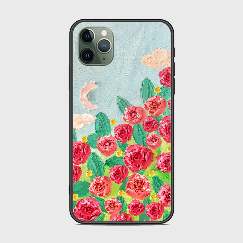 iPhone 11 Pro Cover - Floral Series - Design 10 - Red & Green - HQ Ultra Shine Premium Infinity Glass Soft Silicon Borders Case