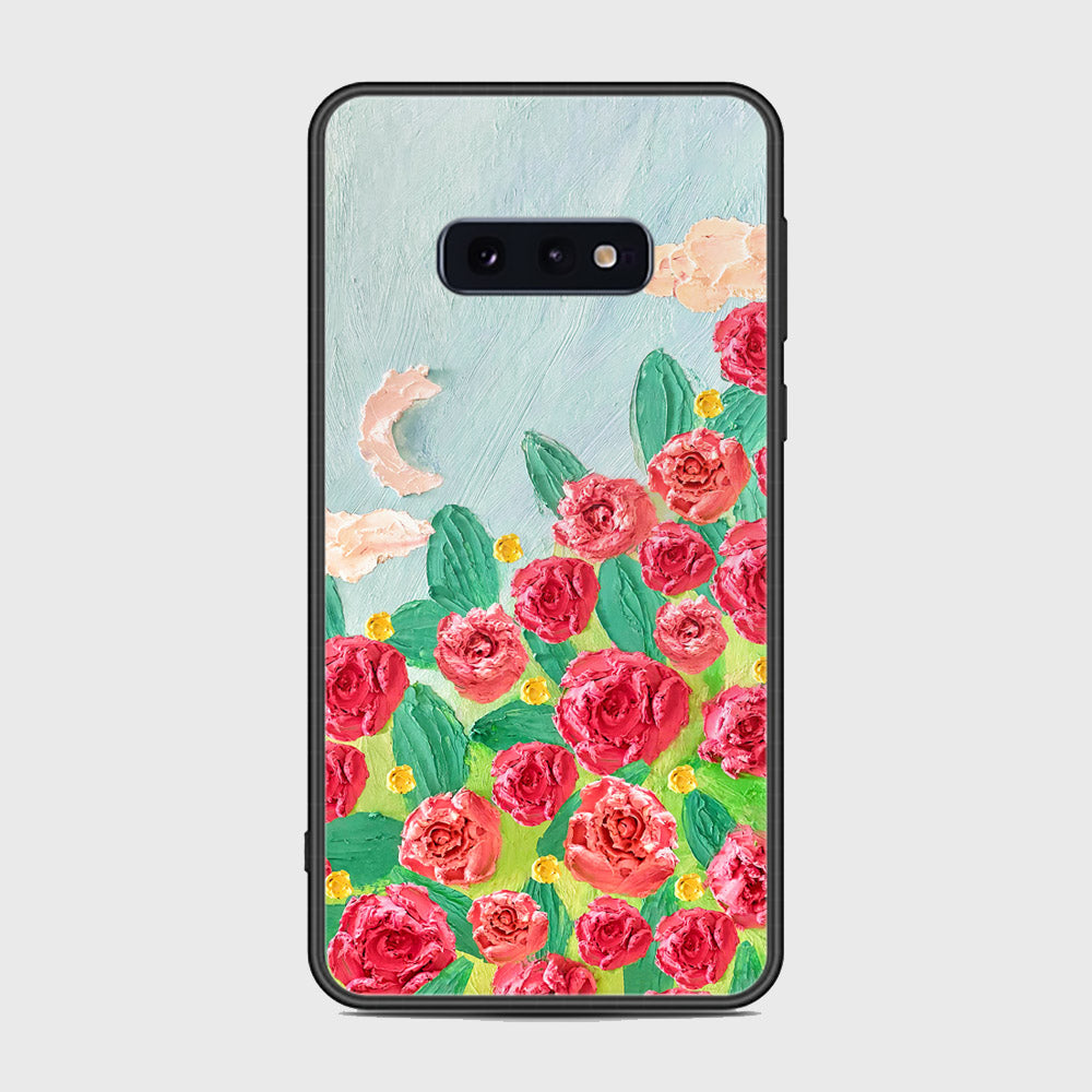 Samsung Galaxy S10e Cover - Floral Series - Design 10 - Red & Green - HQ Ultra Shine Premium Infinity Glass Soft Silicon Borders Case