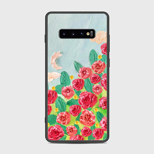 Samsung Galaxy S10 Plus Cover - Floral Series - Design 10 - Red & Green - HQ Ultra Shine Premium Infinity Glass Soft Silicon Borders Case