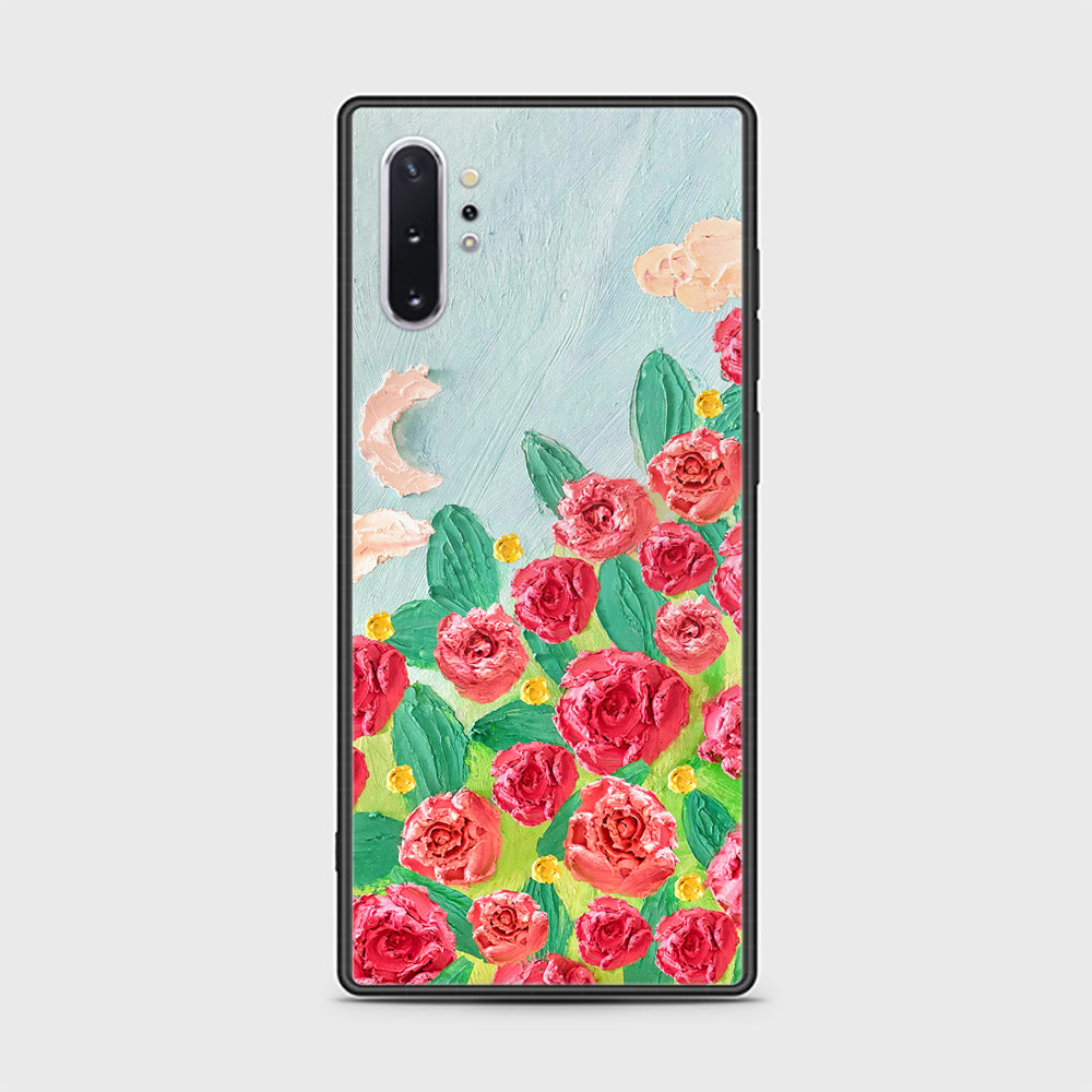 Samsung Galaxy Note 10 Plus Cover - Floral Series - Design 10 - Red & Green - HQ Ultra Shine Premium Infinity Glass Soft Silicon Borders Case