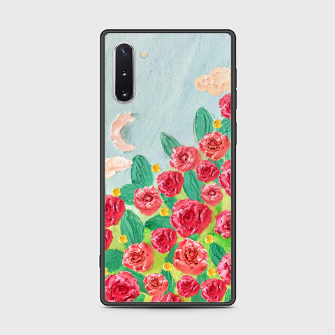 Samsung Galaxy Note 10  Cover - Floral Series - Design 10 - Red & Green - HQ Ultra Shine Premium Infinity Glass Soft Silicon Borders Case