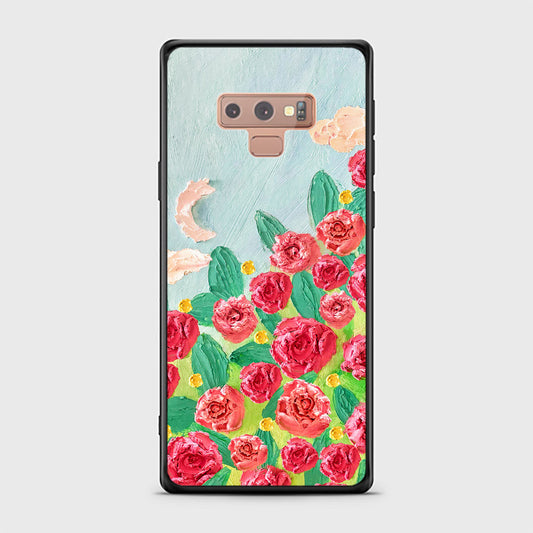 Samsung Galaxy Note 9 Cover - Floral Series - Design 10 - Red & Green - HQ Ultra Shine Premium Infinity Glass Soft Silicon Borders Case