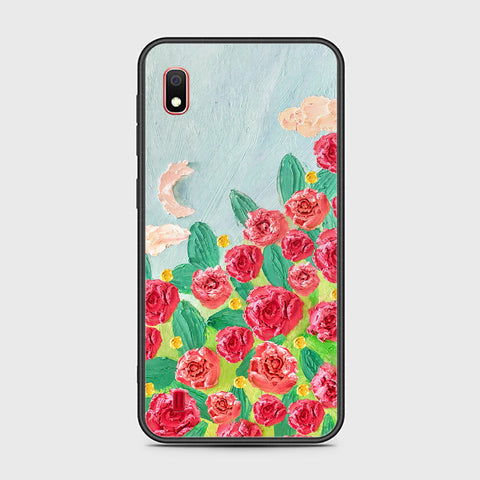 Samsung Galaxy A10 Cover - Floral Series - Design 10 - Red & Green - HQ Ultra Shine Premium Infinity Glass Soft Silicon Borders Case