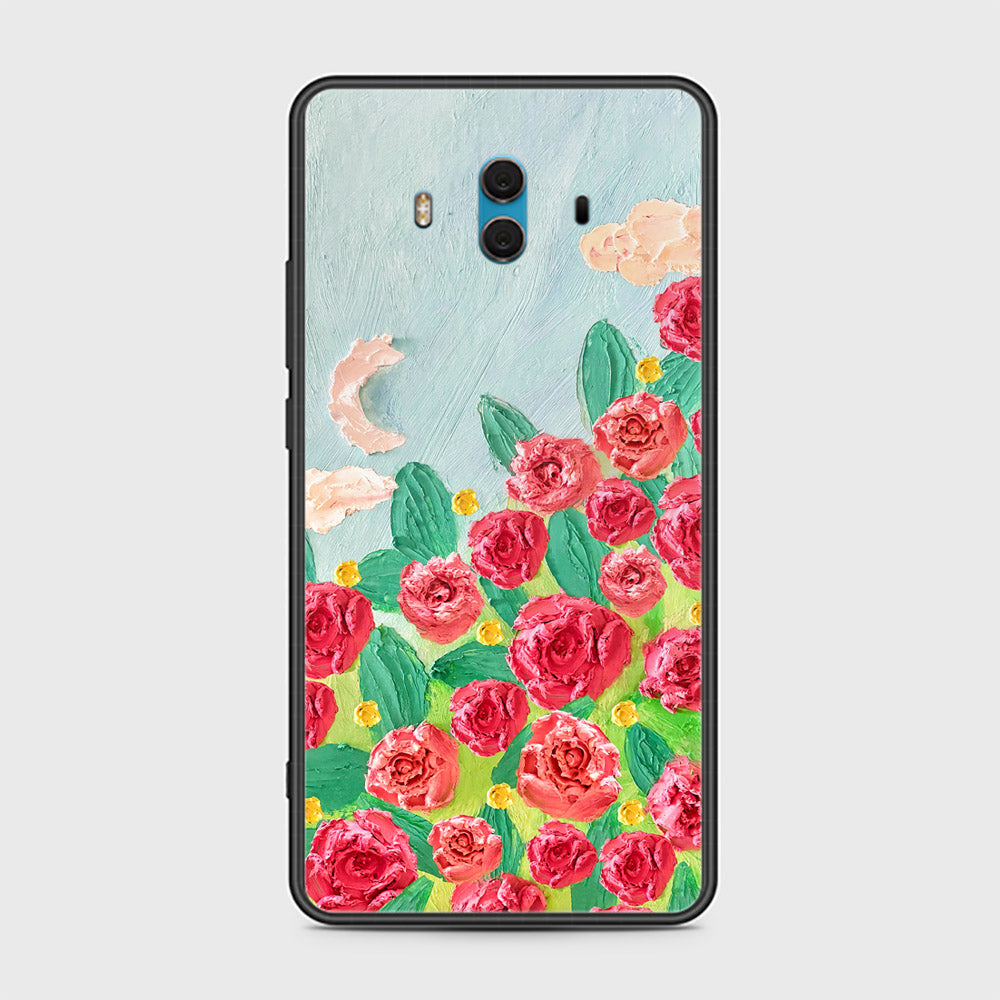 Huawei Mate 10 Cover - Floral Series - Design 10 - Red & Green - HQ Ultra Shine Premium Infinity Glass Soft Silicon Borders Case