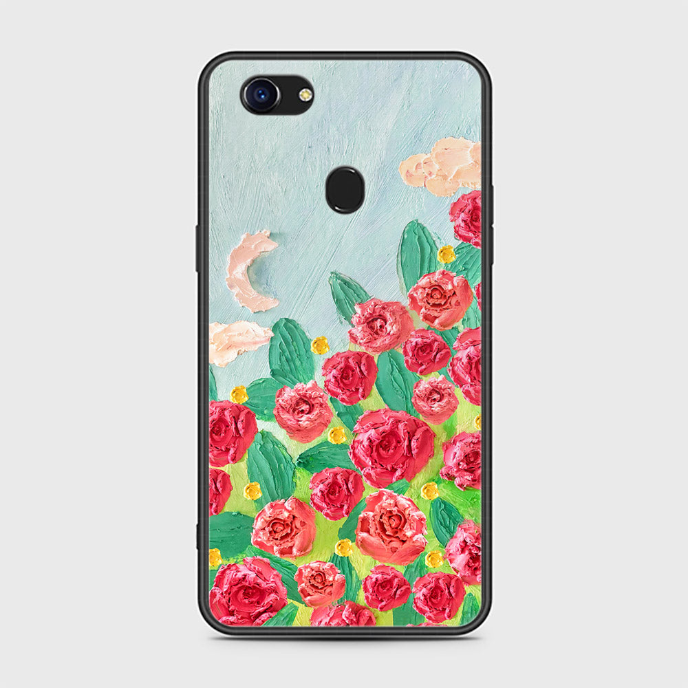 Oppo F5 Cover - Floral Series - Design 10 - Red & Green - HQ Ultra Shine Premium Infinity Glass Soft Silicon Borders Case