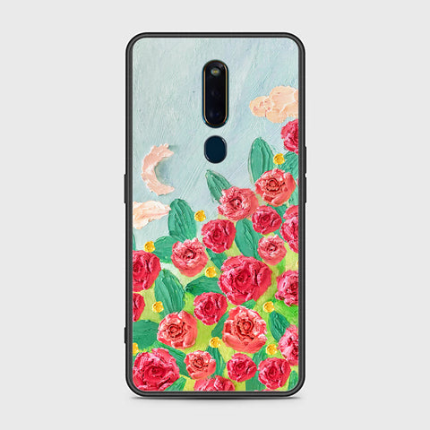 Oppo F11 Pro Cover - Floral Series - Design 10 - Red & Green - HQ Ultra Shine Premium Infinity Glass Soft Silicon Borders Case