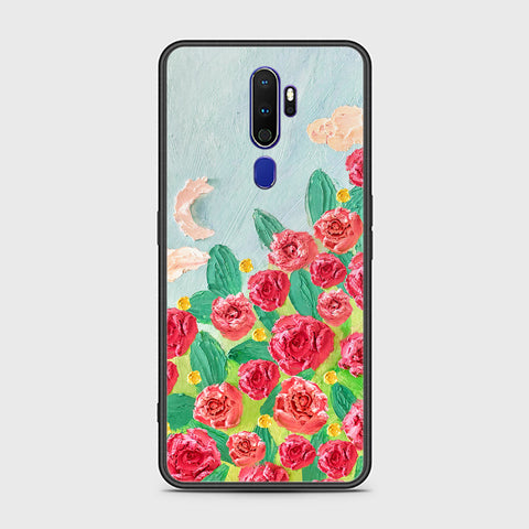 Oppo A5 2020 Cover - Floral Series - Design 10 - Red & Green - HQ Ultra Shine Premium Infinity Glass Soft Silicon Borders Case