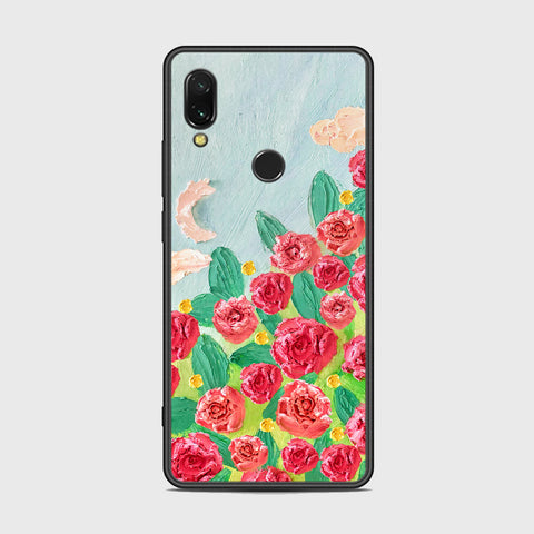 Xiaomi Redmi 7 Cover - Floral Series - Design 10 - Red & Green - HQ Ultra Shine Premium Infinity Glass Soft Silicon Borders Case