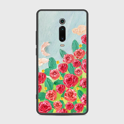 Xiaomi Mi 9T Cover - Floral Series - Design 10 - Red & Green - HQ Ultra Shine Premium Infinity Glass Soft Silicon Borders Case