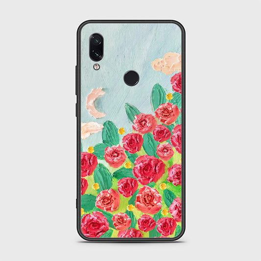 Xiaomi Redmi Note 7 Cover - Floral Series - Design 10 - Red & Green - HQ Ultra Shine Premium Infinity Glass Soft Silicon Borders Case