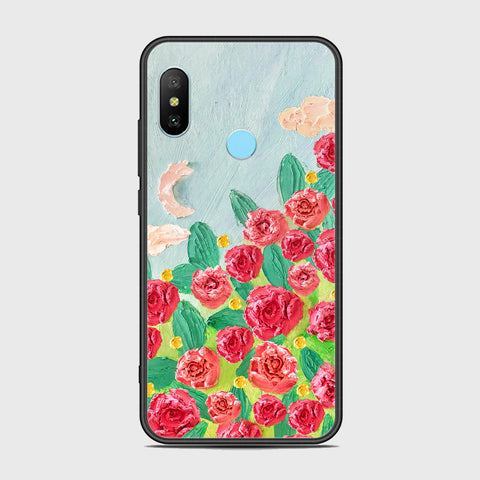 Xiaomi Redmi Note 6 Pro Cover - Floral Series - Design 10 - Red & Green - HQ Ultra Shine Premium Infinity Glass Soft Silicon Borders Case