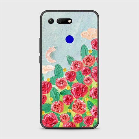 Huawei Honor View 20 Cover - Floral Series - Design 10 - Red & Green - HQ Ultra Shine Premium Infinity Glass Soft Silicon Borders Case