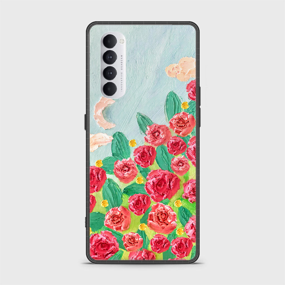 Oppo Reno 4 Pro Cover - Floral Series - Design 10 - Red & Green - HQ Ultra Shine Premium Infinity Glass Soft Silicon Borders Case