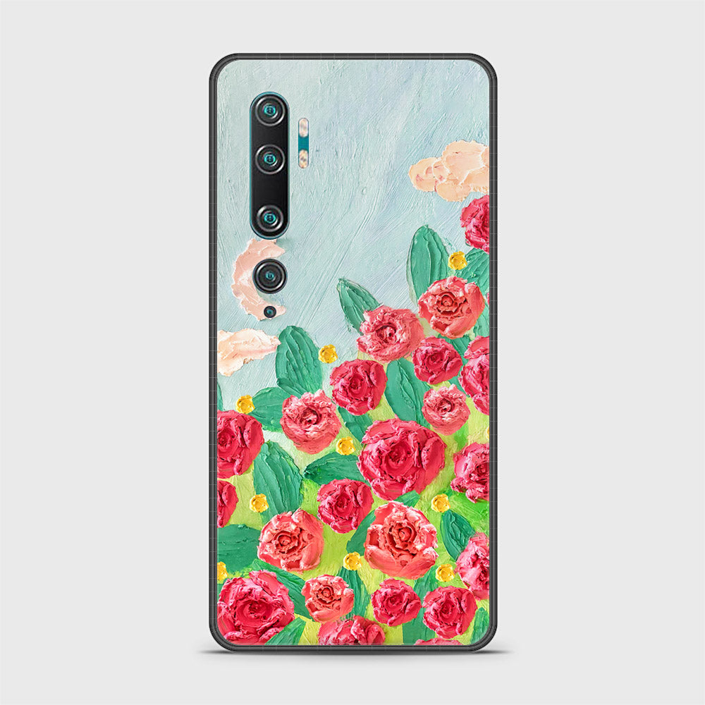 Xiaomi Mi CC9 Pro Cover - Floral Series - Design 10 - Red & Green - HQ Ultra Shine Premium Infinity Glass Soft Silicon Borders Case