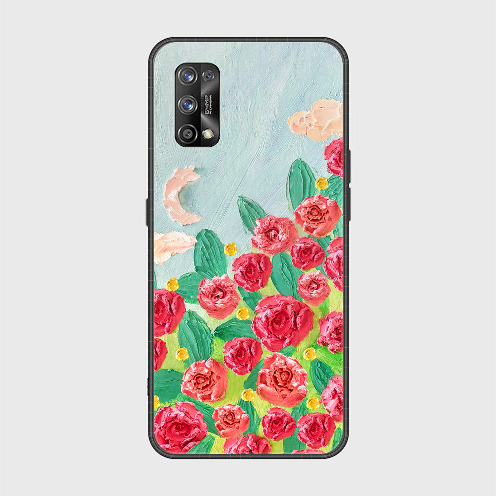 Realme 7 Pro Cover - Floral Series - Design 10 - Red & Green - HQ Ultra Shine Premium Infinity Glass Soft Silicon Borders Case