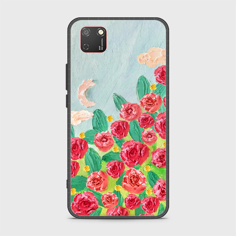 Huawei Y5p Cover - Floral Series - Design 10 - Red & Green - HQ Ultra Shine Premium Infinity Glass Soft Silicon Borders Case