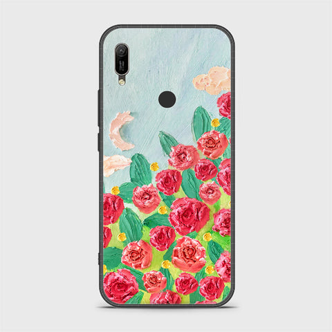 Huawei Y6 Prime 2019 Cover - Floral Series - Design 10 - Red & Green - HQ Ultra Shine Premium Infinity Glass Soft Silicon Borders Case