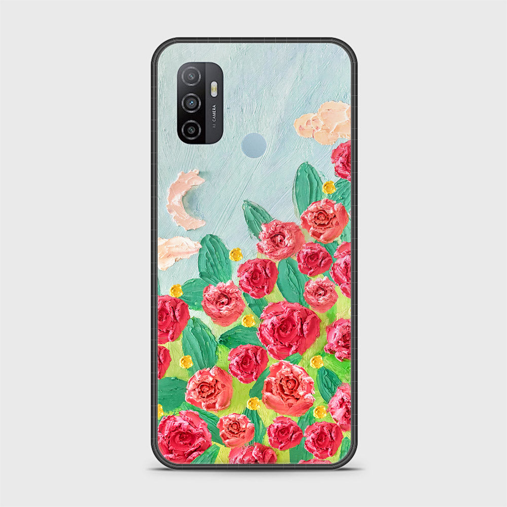 Oppo A53s Cover - Floral Series - Design 10 - Red & Green - HQ Ultra Shine Premium Infinity Glass Soft Silicon Borders Case