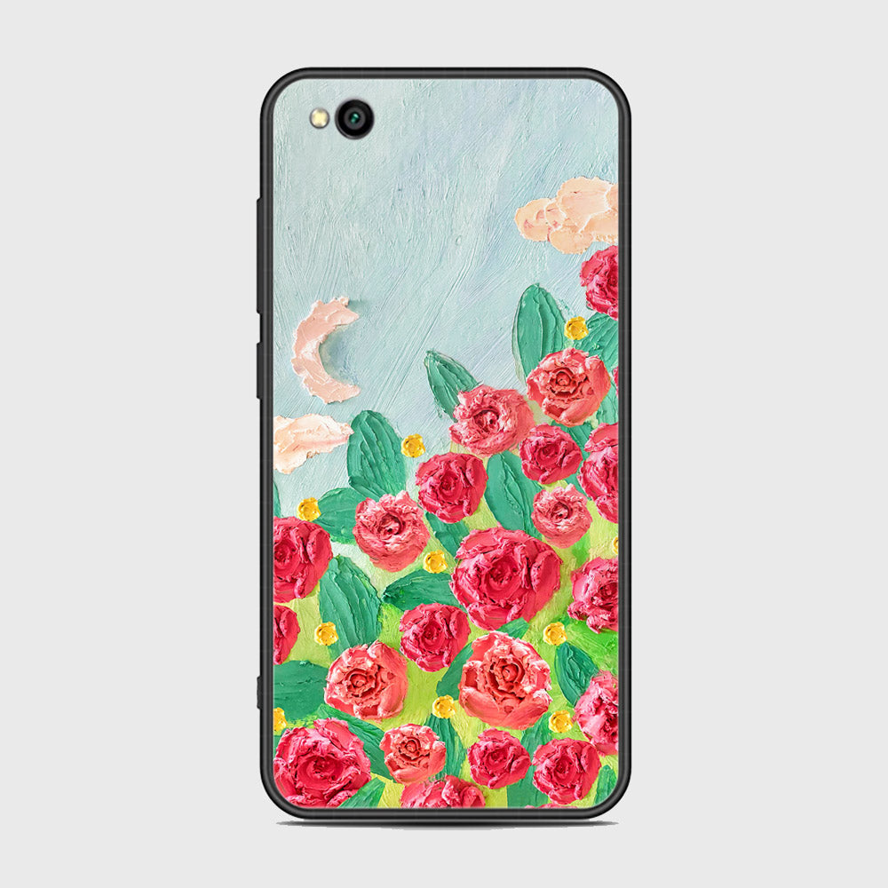 Xiaomi Redmi Go Cover - Floral Series - Design 10 - Red & Green - HQ Ultra Shine Premium Infinity Glass Soft Silicon Borders Case