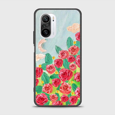 Xiaomi Redmi K40 Cover - Floral Series - Design 10 - Red & Green - HQ Ultra Shine Premium Infinity Glass Soft Silicon Borders Case