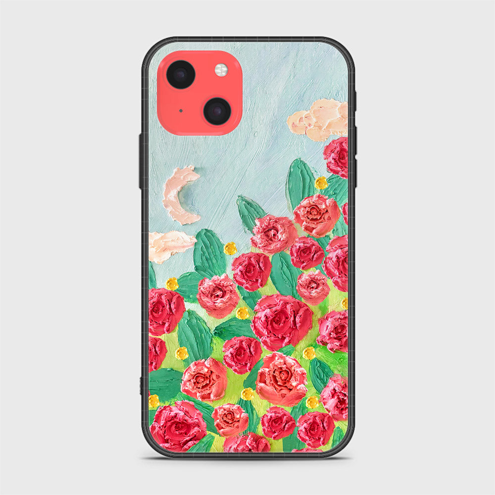 iPhone 13 Mini Cover - Floral Series - Design 10 - Red & Green - HQ Ultra Shine Premium Infinity Glass Soft Silicon Borders Case