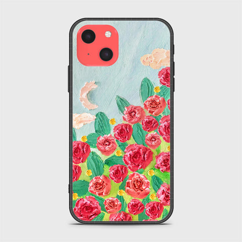 iPhone 13 Mini Cover - Floral Series - Design 10 - Red & Green - HQ Ultra Shine Premium Infinity Glass Soft Silicon Borders Case