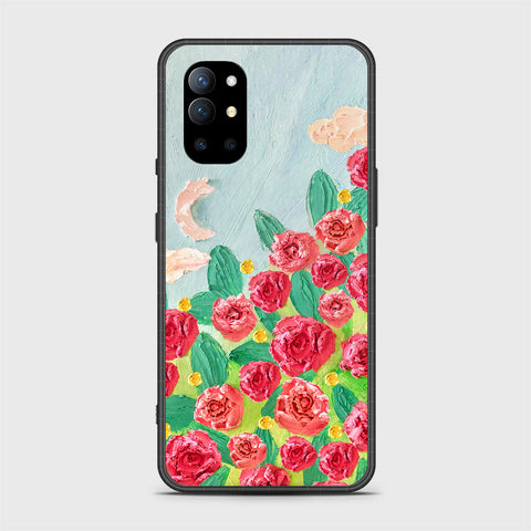 OnePlus 9R Cover - Floral Series - Design 10 - Red & Green - HQ Ultra Shine Premium Infinity Glass Soft Silicon Borders Case