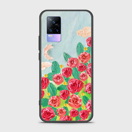 Vivo Y73 Cover - Floral Series - Design 10 - Red & Green - HQ Ultra Shine Premium Infinity Glass Soft Silicon Borders Case