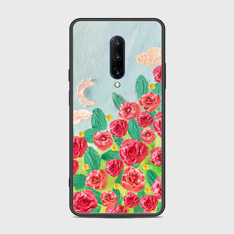 OnePlus 7 Pro Cover - Floral Series - Design 10 - Red & Green - HQ Ultra Shine Premium Infinity Glass Soft Silicon Borders Case