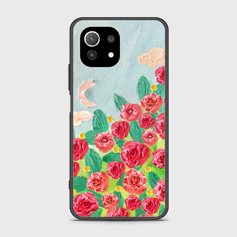 Xiaomi Mi 11 Lite 5G Cover - Floral Series - Design 10 - Red & Green - HQ Ultra Shine Premium Infinity Glass Soft Silicon Borders Case