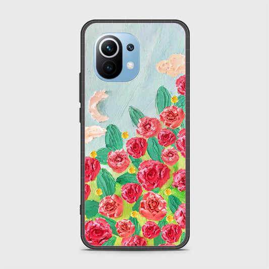 Xiaomi Mi 11 Cover - Floral Series - Design 10 - Red & Green - HQ Ultra Shine Premium Infinity Glass Soft Silicon Borders Case