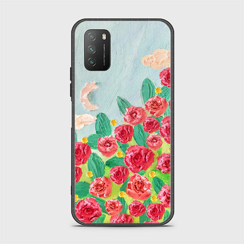 Xiaomi Poco M3 Cover - Floral Series - Design 10 - Red & Green - HQ Ultra Shine Premium Infinity Glass Soft Silicon Borders Case