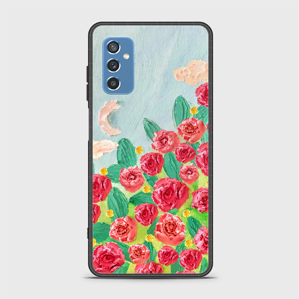 Samsung Galaxy M52 5G Cover - Floral Series - Design 10 - Red & Green - HQ Ultra Shine Premium Infinity Glass Soft Silicon Borders Case