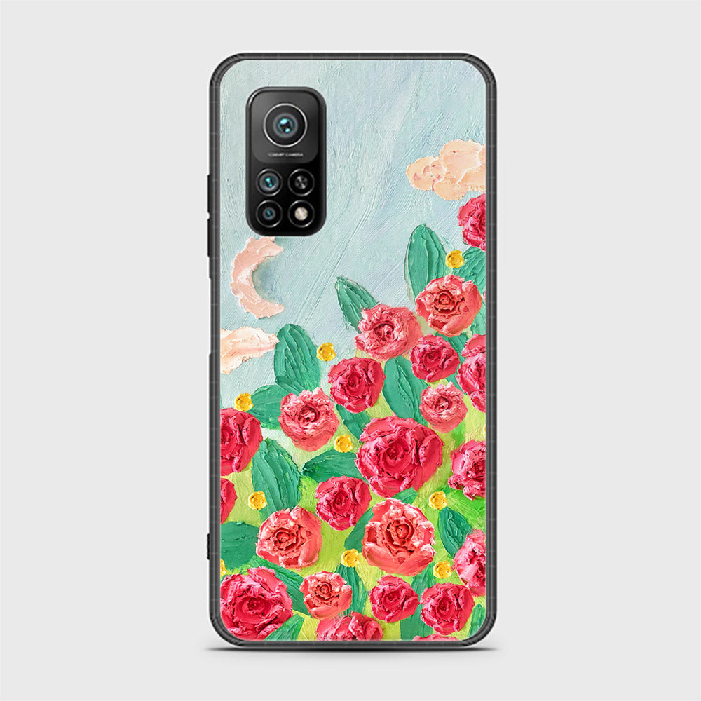 Xiaomi Mi 10T Pro Cover - Floral Series - Design 10 - Red & Green - HQ Ultra Shine Premium Infinity Glass Soft Silicon Borders Case