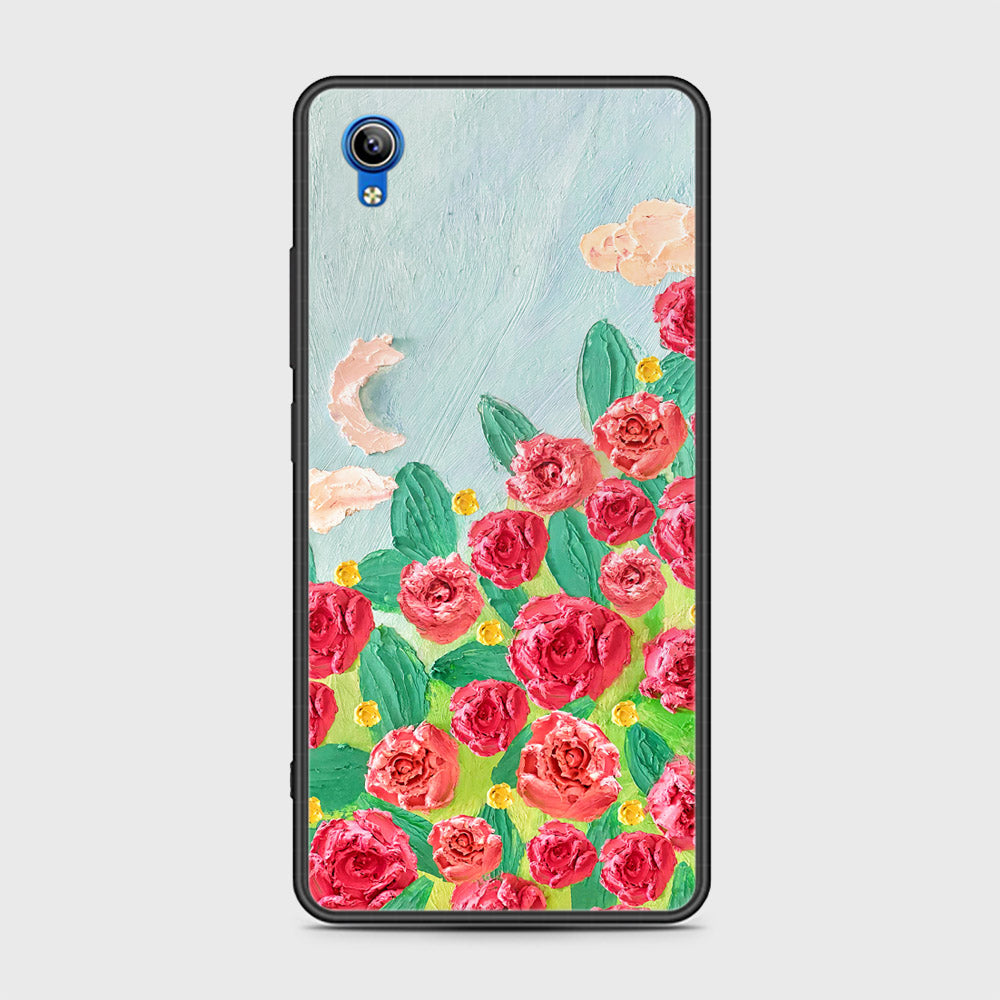 Vivo Y91C Cover - Floral Series - Design 10 - Red & Green - HQ Ultra Shine Premium Infinity Glass Soft Silicon Borders Case