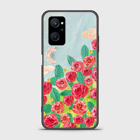 Realme 9i Cover - Floral Series - Design 10 - Red & Green - HQ Ultra Shine Premium Infinity Glass Soft Silicon Borders Case